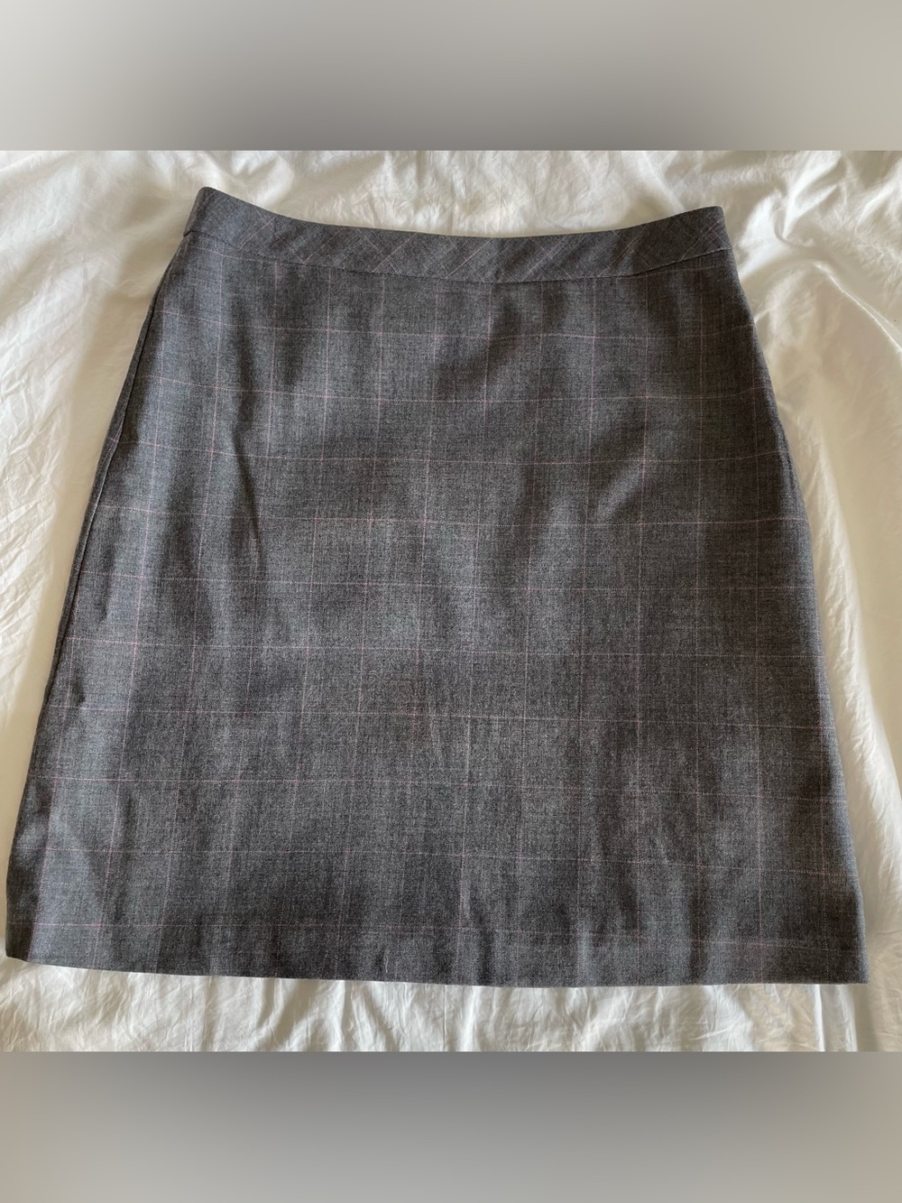 Brooks Brothers 346 Skirt Women 14 100% Wool Gray Pink Plaid Preppy Academia